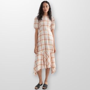 & Other Stories Cotton Handkerchief Plaid Midi Poof Sleeve Dress
